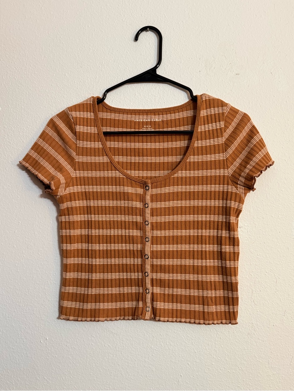 ☀️American Eagle Outfitters • Striped Button-Front Crop Top in Rust • Women’s Md